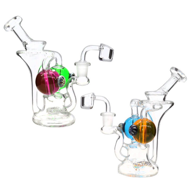 Cignature Double Glycerine Middle Ball Recycler Waterpipe (MB-1238) | 8 inch | Assorted Colors product image